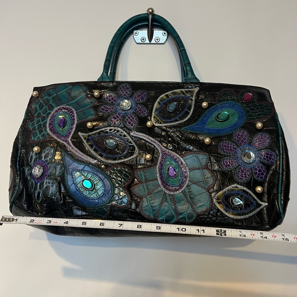 Braccialini Leather Patchwork Embellished Tote Ba… - image 12